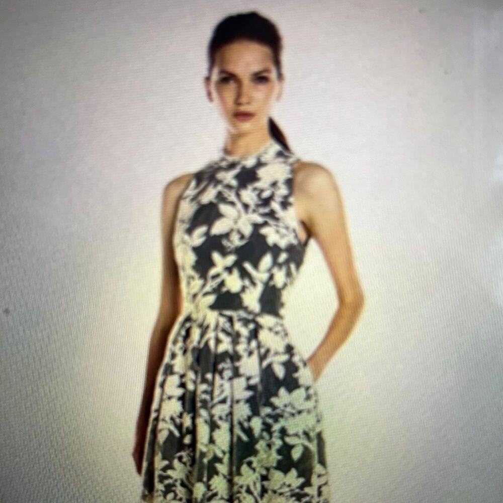 NWT Erin Fetherston CeeCee Black with White Embroidery Overlay Dress MSRP $395